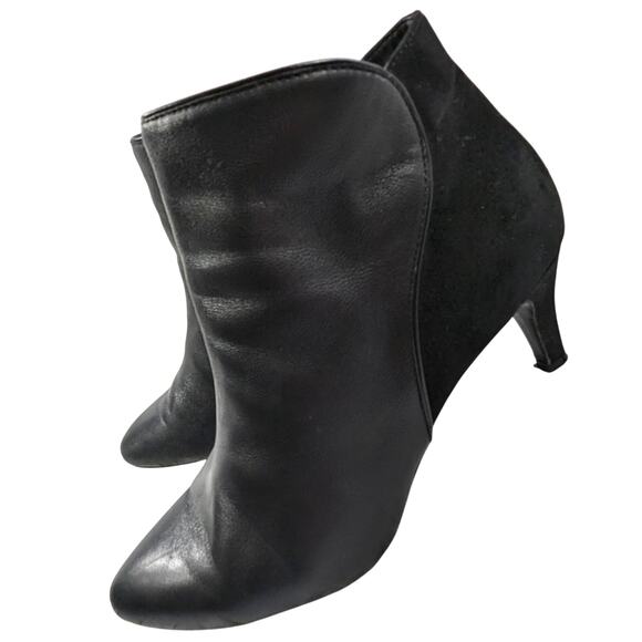 ALFANI! HARPPER BLACK GENUINE LEATHER & SUEDE HEEL/BACK ZIP ANKLE BOOTS! SZ 8.5W - Picture 1 of 10